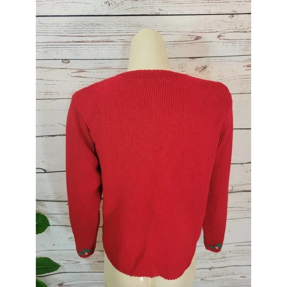 Red Embroidered Floral Long Sleeve Cardigan Sweater Women's Size Medium - Picture 2 of 8